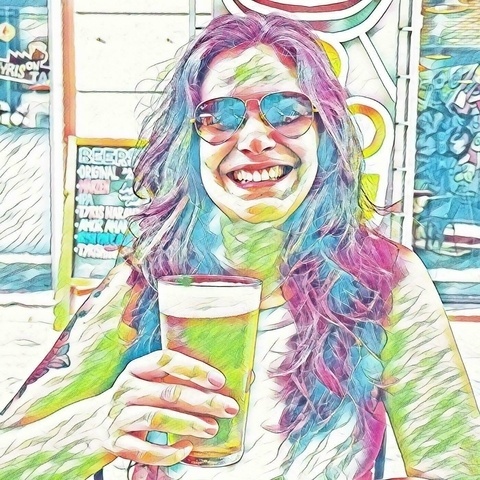 A photo of me drinking beer, stylized with a watercolor filter.