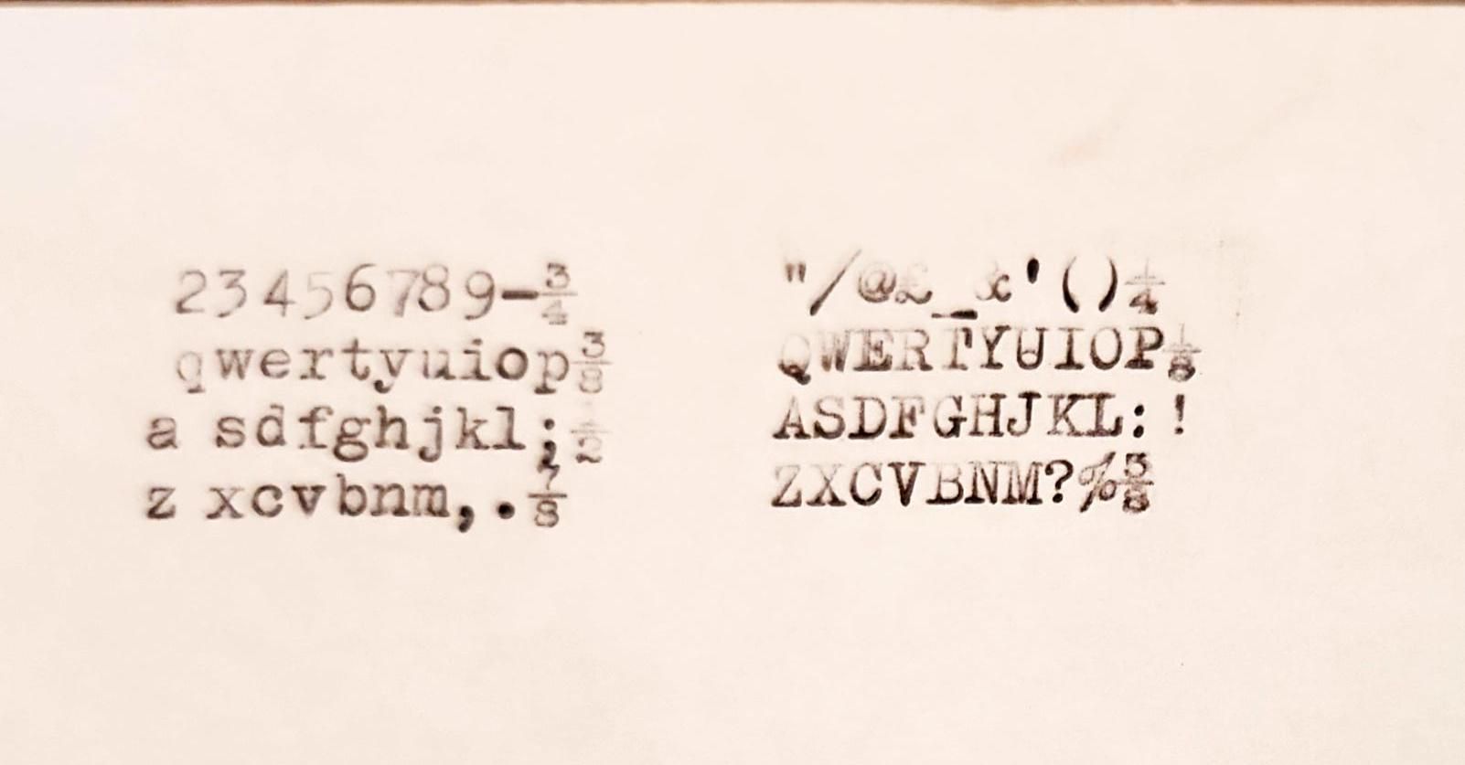 Brief type sample for the Orga Privat 5 (New Orga). A single sample of each character lower case and upper case each in two blocks. 