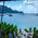 Table view at Jack's Beach Bar across Admiralty Bay with sailboats and coloured string lights