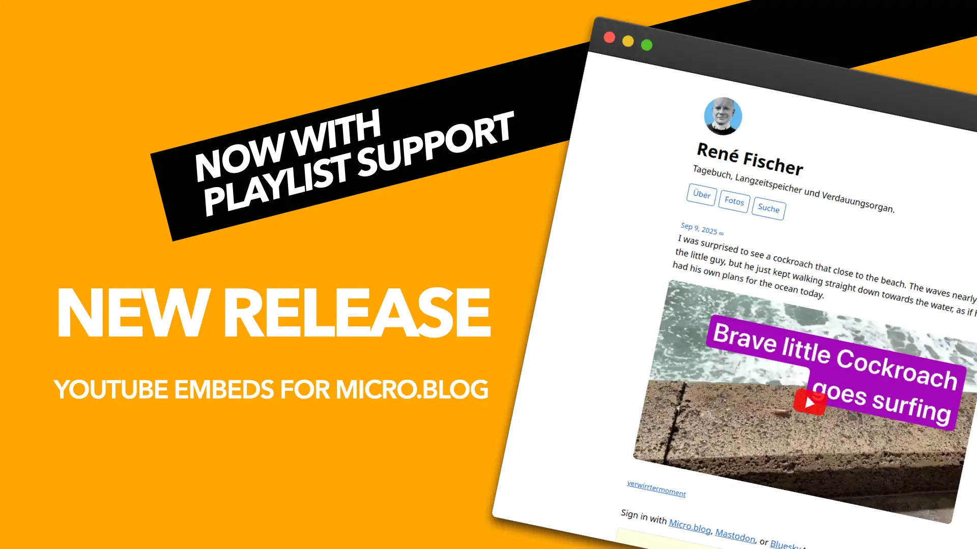 Jetzt mit Playlist-Unterstützung: Neue Veröffentlichung von YouTube-Einbettungen für Micro.blog.