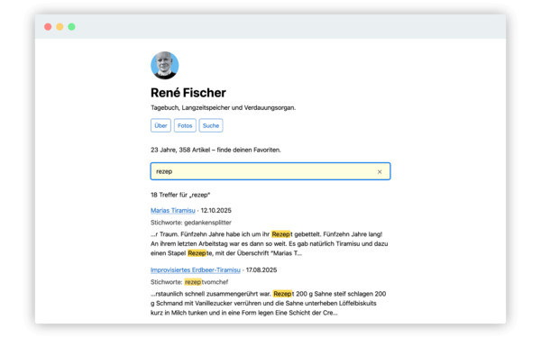 Die angepasste Suche mit Suchergebnissen für den Begriff rezept auf fischr.org