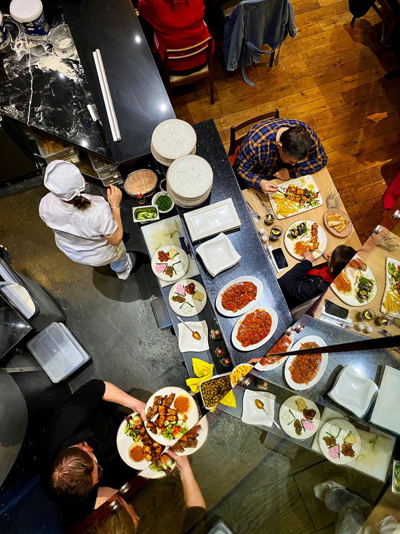 Overhead view of a restaurant kitchen